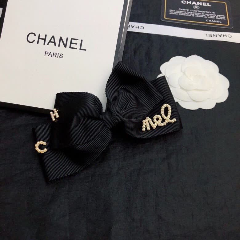 Chanel Paris Black Ribbon Hair Clip